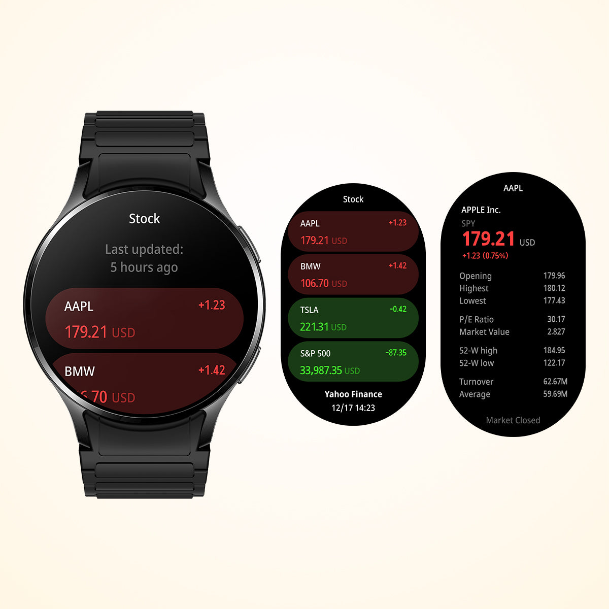 Colmi i28 Ultra smartwatch displaying stock trend data, with advanced health tracking, 10-day battery life, and IP68 waterproof rating.